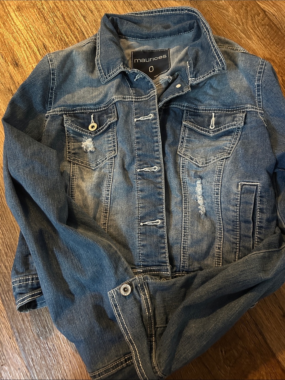 Maurices Distressed Denim Jacket - Medium Blue Wash